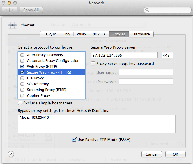 what proxy settings shouldi i use for mac for google gmail